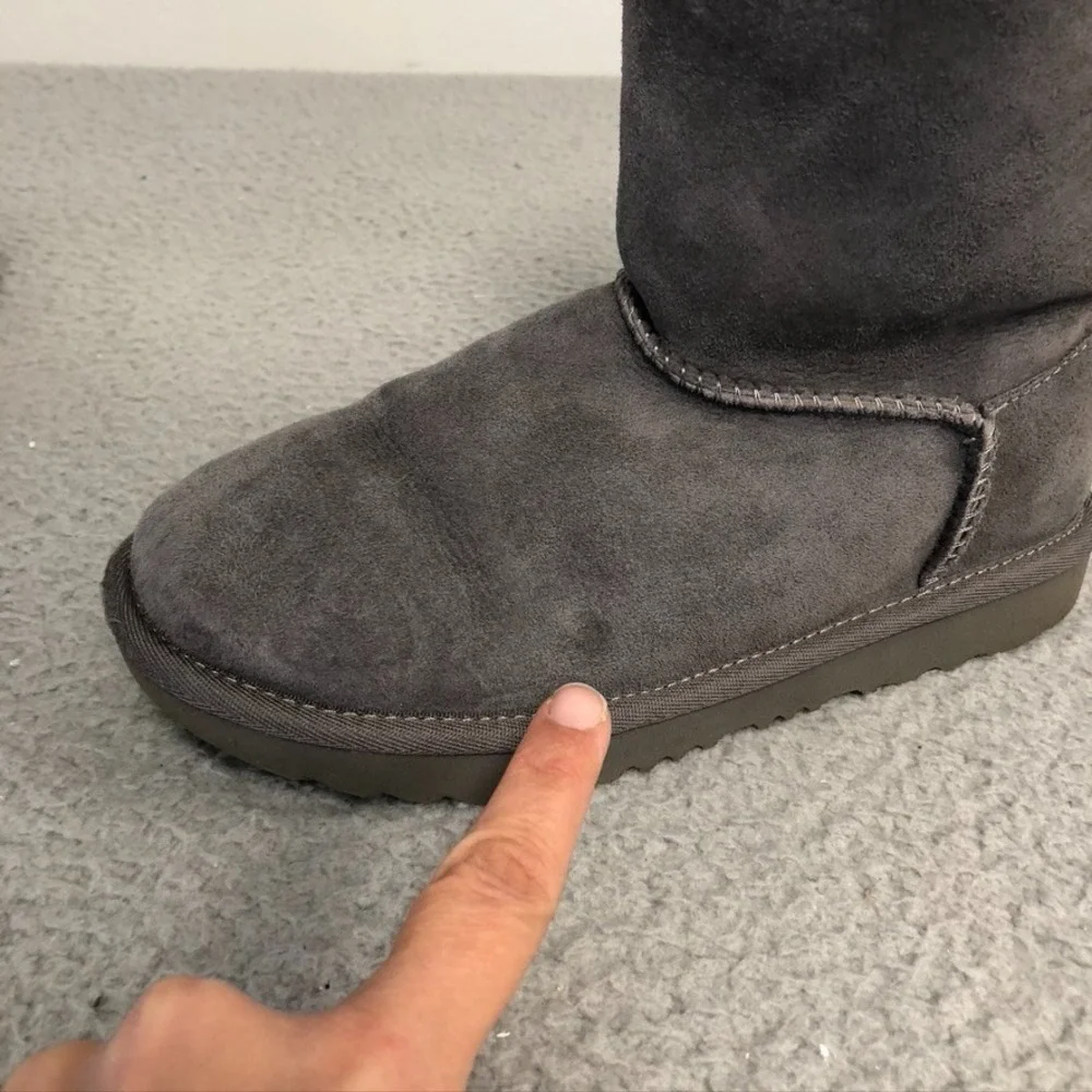 UGG Bailey Bow II Boots Girls 3 Gray Suede Leather Shearling‎ Lined Winter